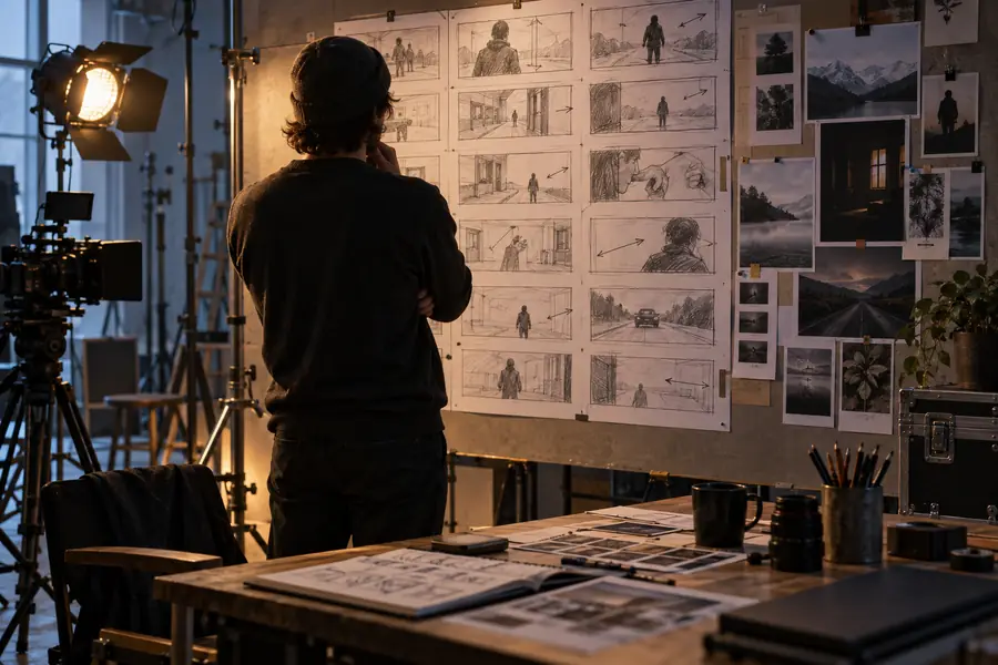 A conventional storyboard-style visual concept before AI video generation