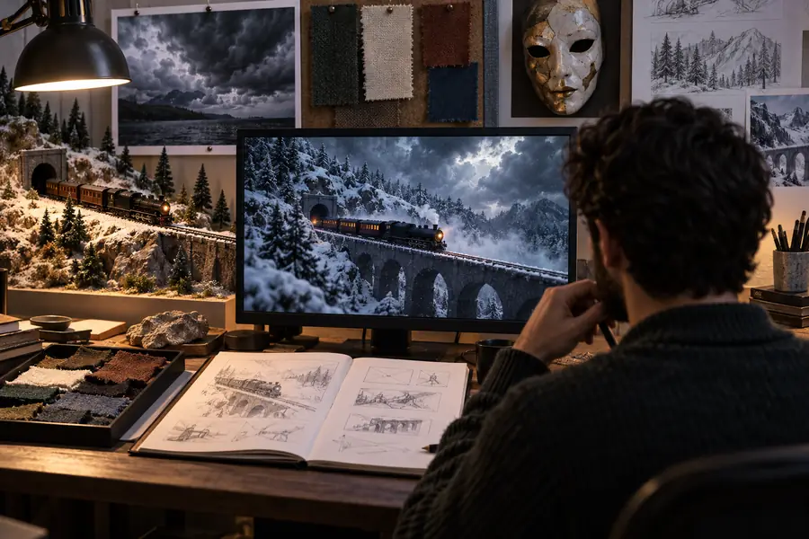 Un concepto detallado para un vídeo de paisaje cinematográfico con movimiento e iluminación definidos