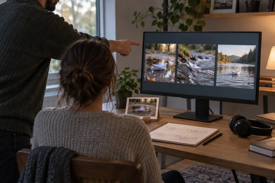 Eine generierte filmische Videoszene, die anhand der Beschreibung überprüft wurde